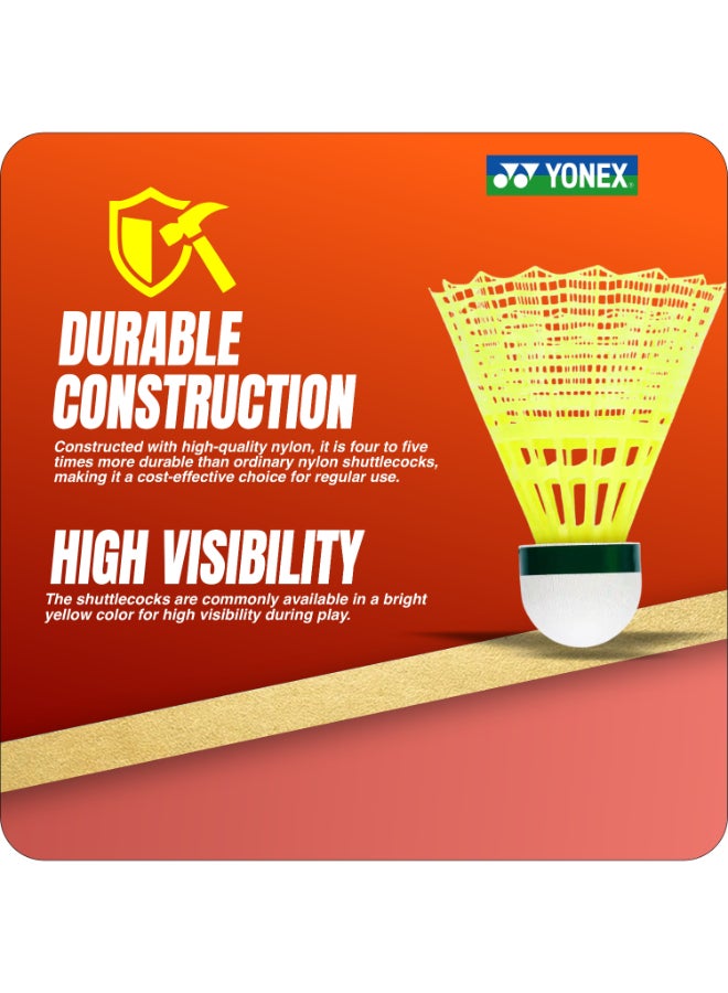 يونيكس مافيس 350، كرات ريشة نايلون بغطاء أخضر، لون أصفر - عبوة من 6 كرات ريشة صناعية للريشة الطائرة تتميز بثبات الطيران وسرعة اللعب في البطولات ومتانة عالية - Image 3